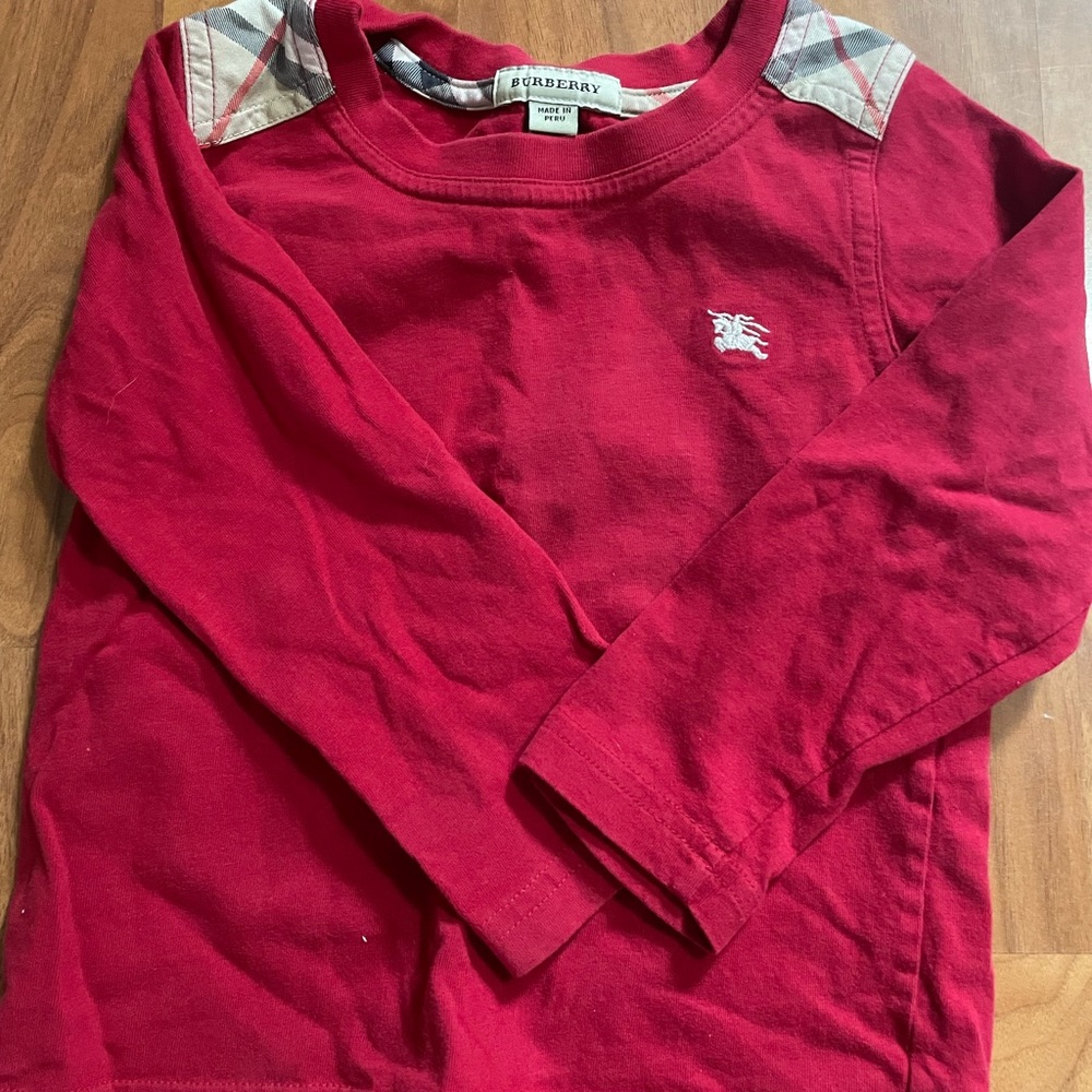 Burberry Red Long Sleeve Tee with Crew Neck